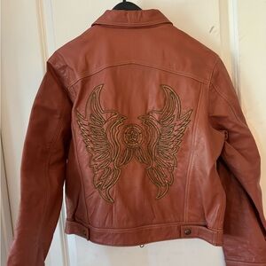 Orange/Pink Vintage Harley Davidson Leather Jacket